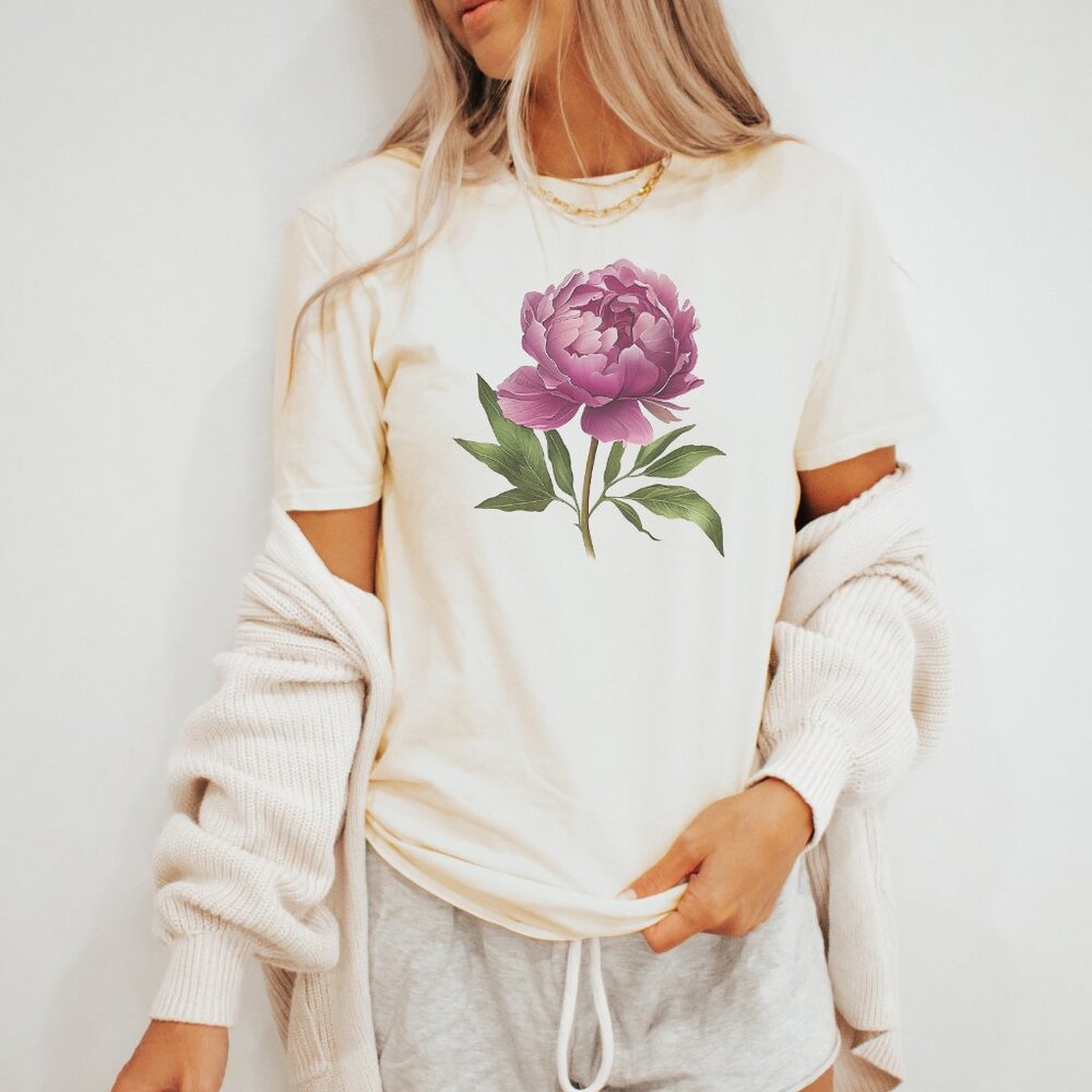 Peony Flower Graphic Shirt Pink Floral Botanical Art Tee Nature Gift - Picture 3 of 6